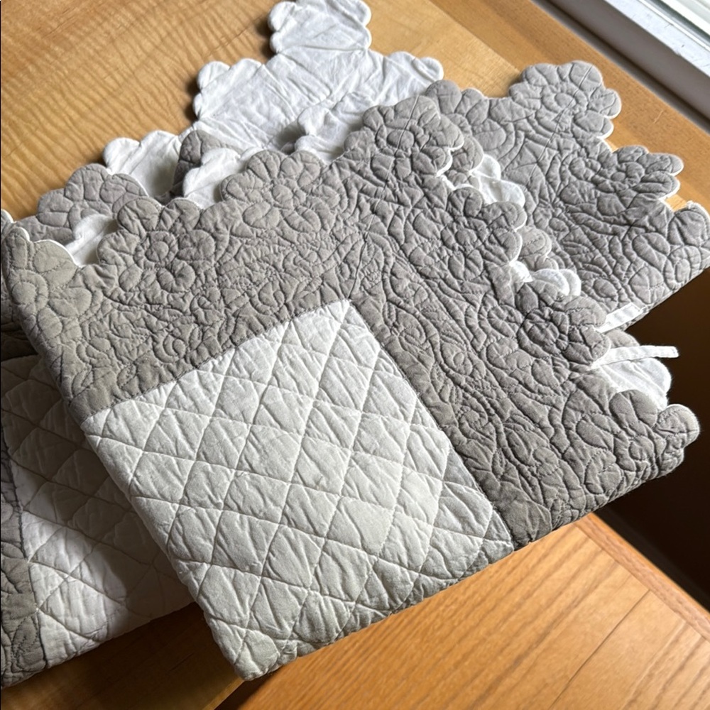 Pair of Gray and White Quilted Pillow Shams from Provence France NWT